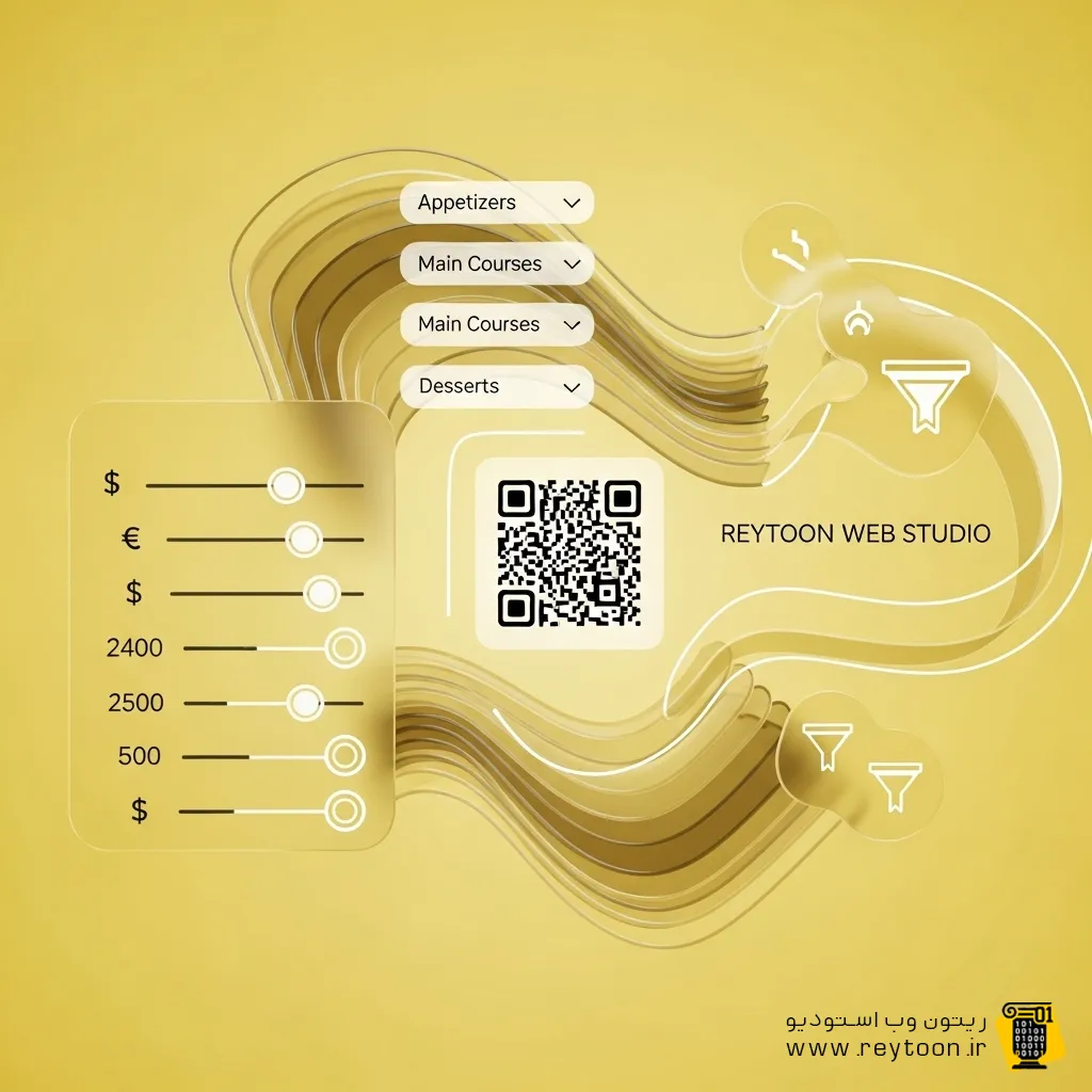 منوی QR با قابلیت فیلتر قیمت و دسته بندی.